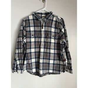 LL Bean Women's Scotch Plaid Flannel Shirt Quarter-Zip Pullover Tartan PXL